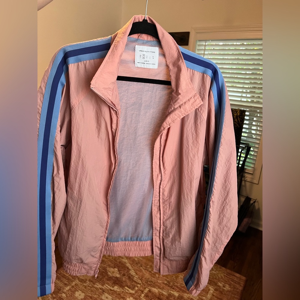 UO Side Stripe Windbreaker Windbreaker Jacket Small — Peach & Blue